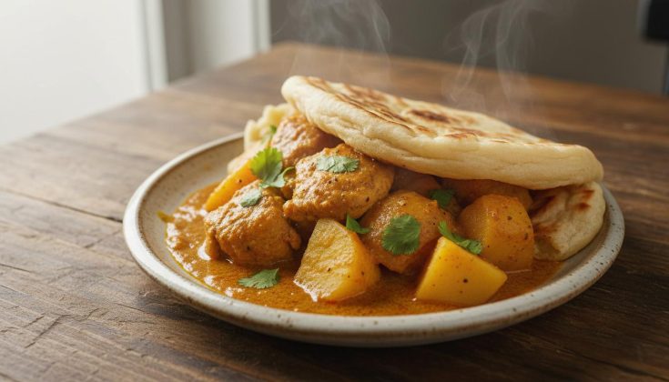 Roti mit Hähnchen-Curry und Kartoffeln (Deutsch)